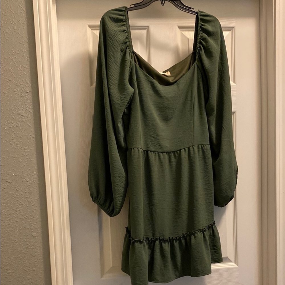 Altar'd State Green Ruffled Tiered Sundress with Bishop Sleeves
